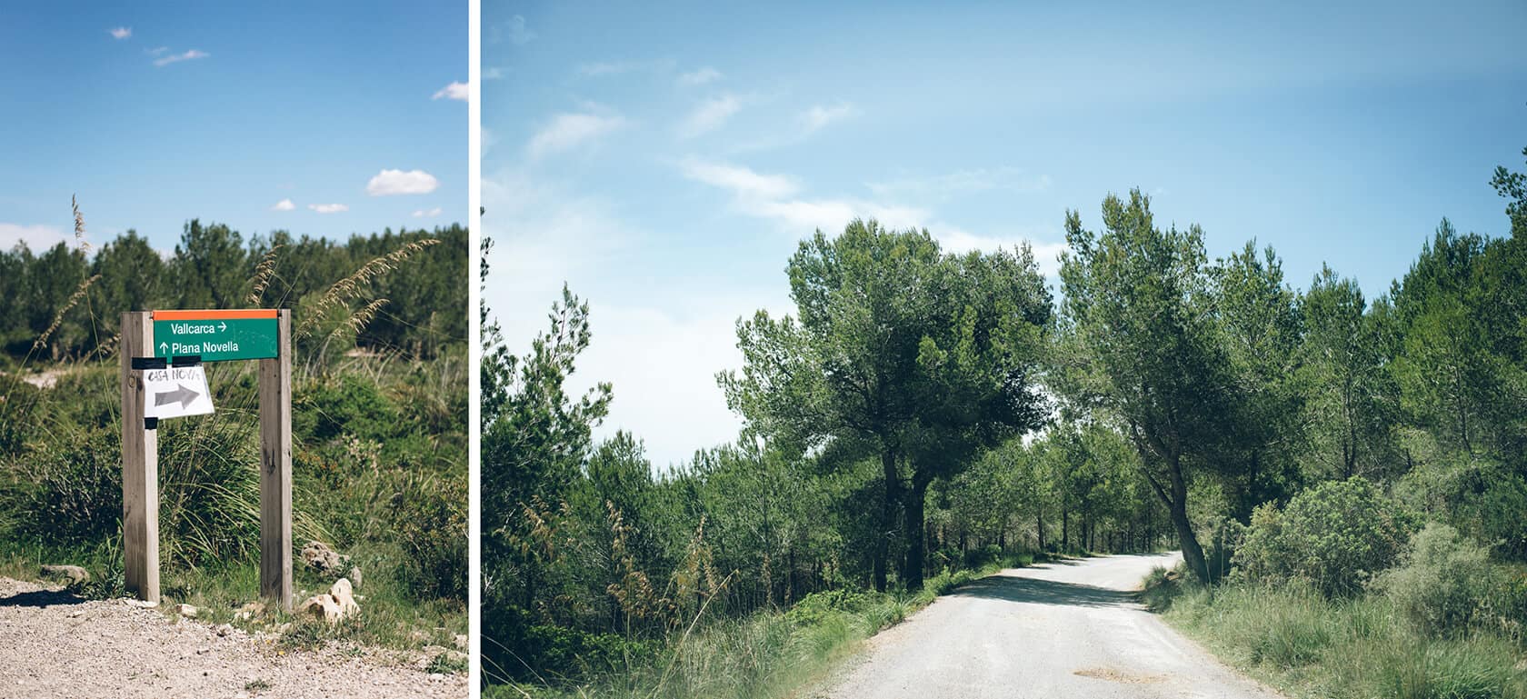 Signpost pointing to Vallcarca and Plan Novella near Casanova Estate wedding venue - Barcelona Wedding Photographer
