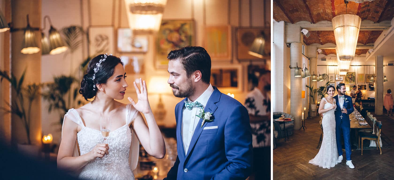 Wedding at Parc del Laberint d'Horta: Bride and groom toast at reception - Barcelona Wedding Photographer
