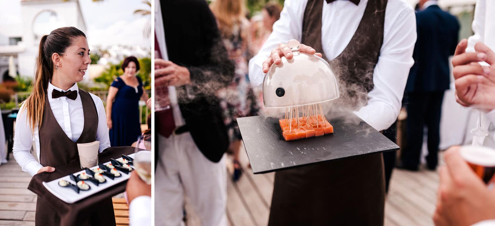 Hayley and Mark, a bride and groom, walk hand-in-hand at their wedding. - Barcelona Wedding Photographer