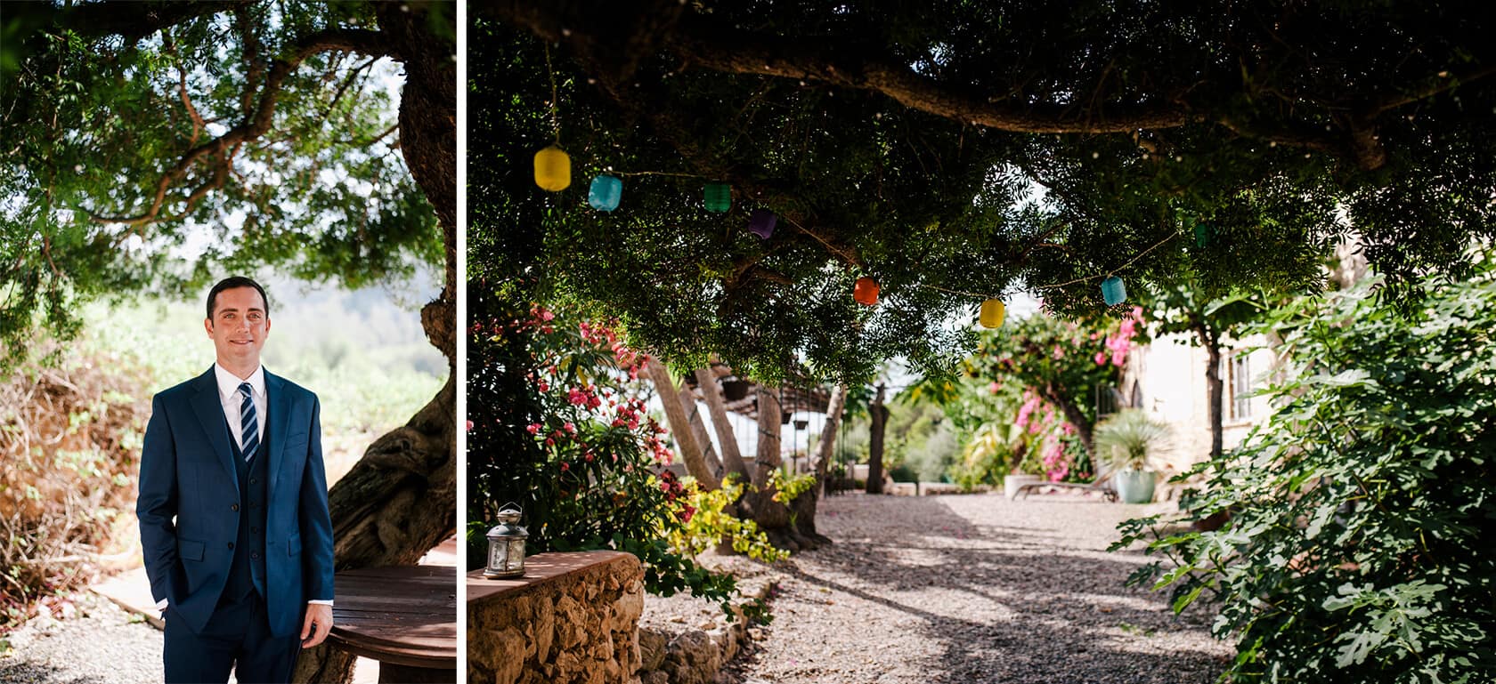 Hayley and Mark, a bride and groom, walk hand-in-hand at their wedding. - Barcelona Wedding Photographer