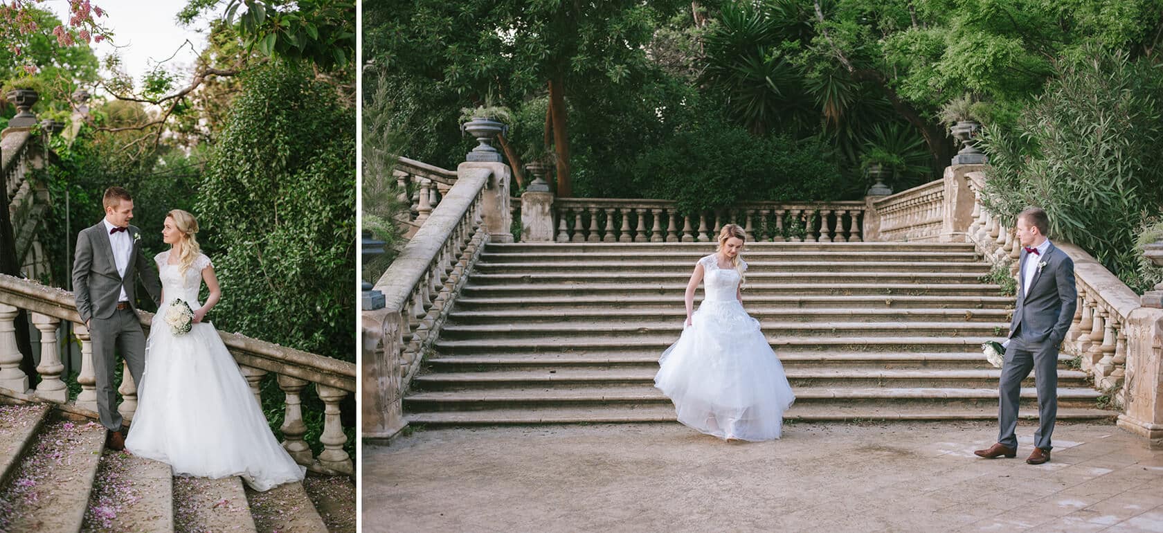 Bride and groom in a Barcelona park, Barcelona wedding photographer - Barcelona Wedding Photographer