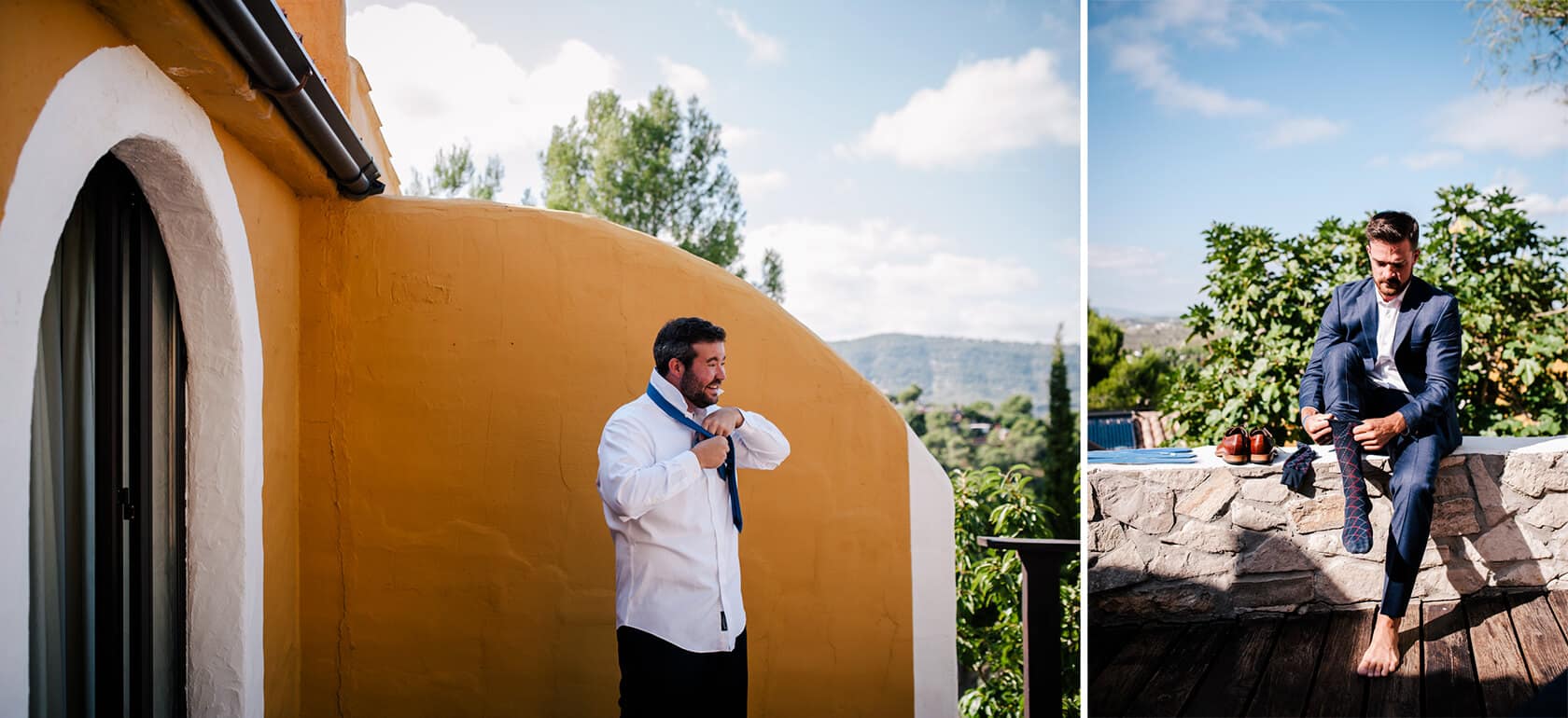 Hayley and Mark, a bride and groom, walk hand-in-hand at their wedding. - Barcelona Wedding Photographer