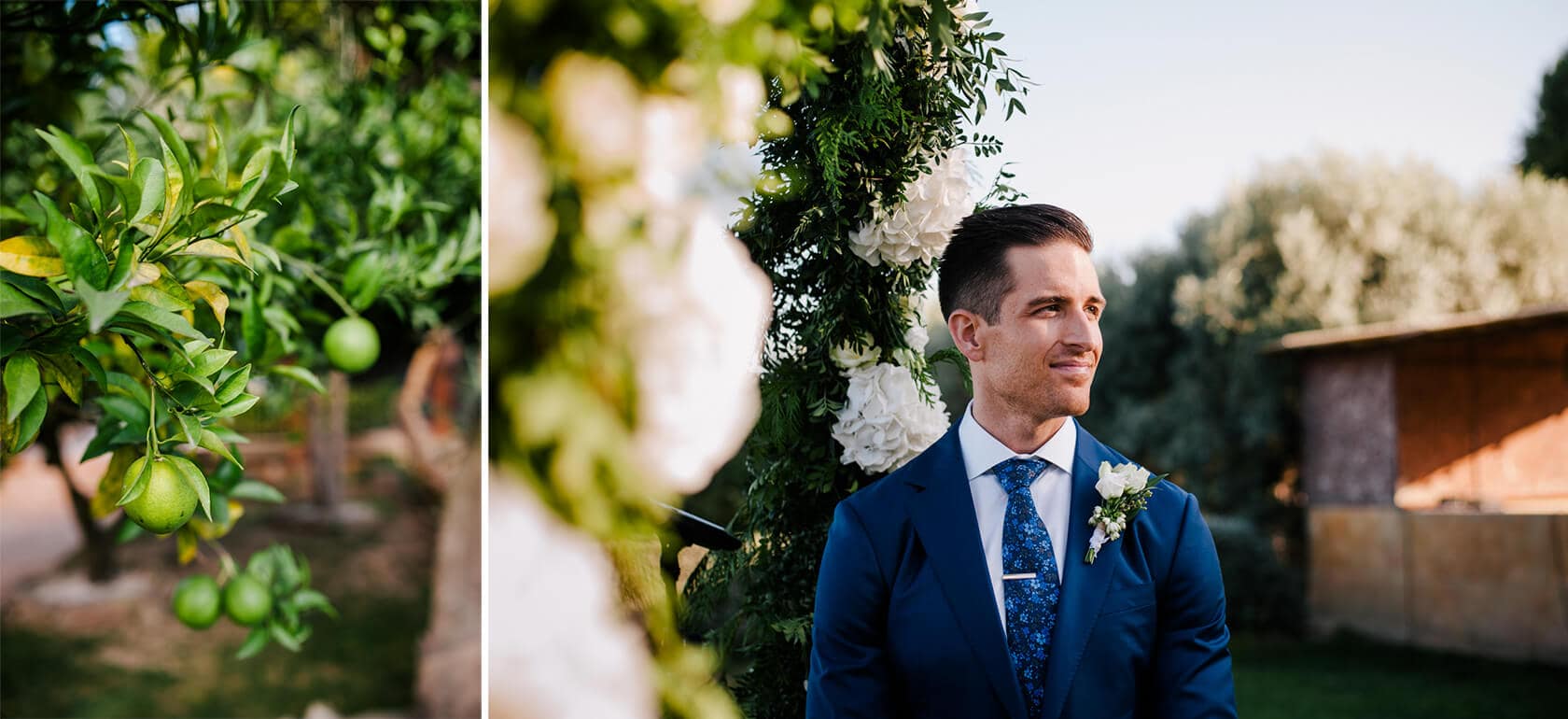 Hayley and Mark, a bride and groom, walk hand-in-hand at their wedding. - Barcelona Wedding Photographer