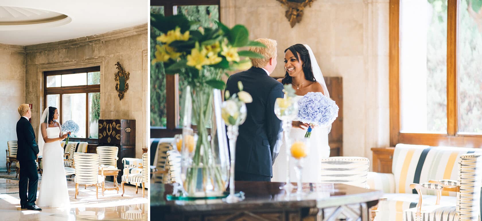 Bride and groom share a moment at their wedding in S'Agaro, Spain. - Barcelona Wedding Photographer