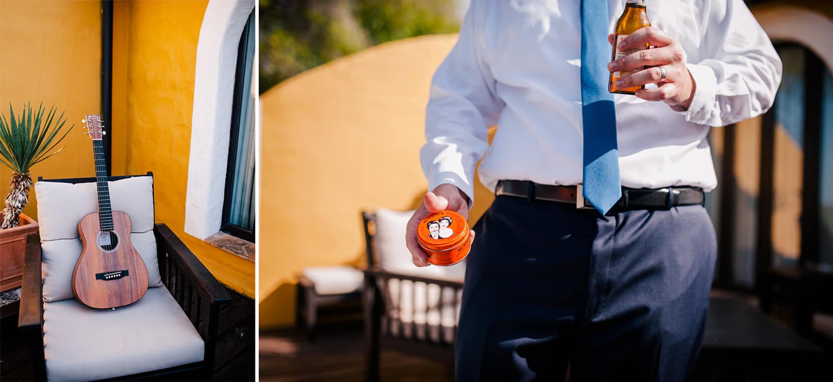 Hayley and Mark, a bride and groom, walk hand-in-hand at their wedding. - Barcelona Wedding Photographer