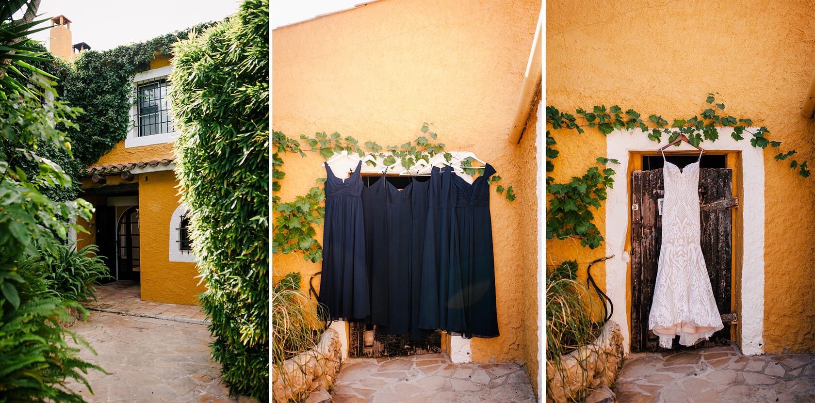 Hayley and Mark, a bride and groom, walk hand-in-hand at their wedding. - Barcelona Wedding Photographer
