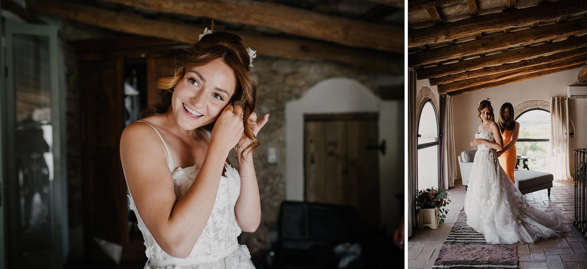 Bride adjusting her earring, preparing for her wedding day. - Sitges Wedding Photographer